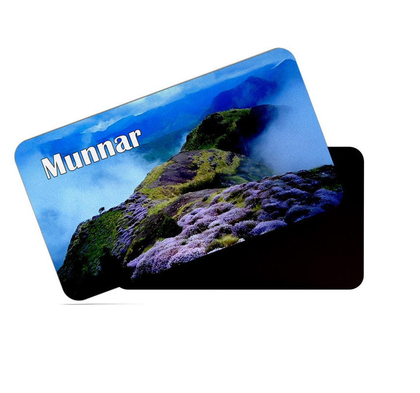 dhcrafts Rectangular Rubber Fridge Magnet / Magnetic Card Multicolor Kerala Munnar D6 Neelakurinji Design Pack of 1 (8.6cm x 5.4cm)